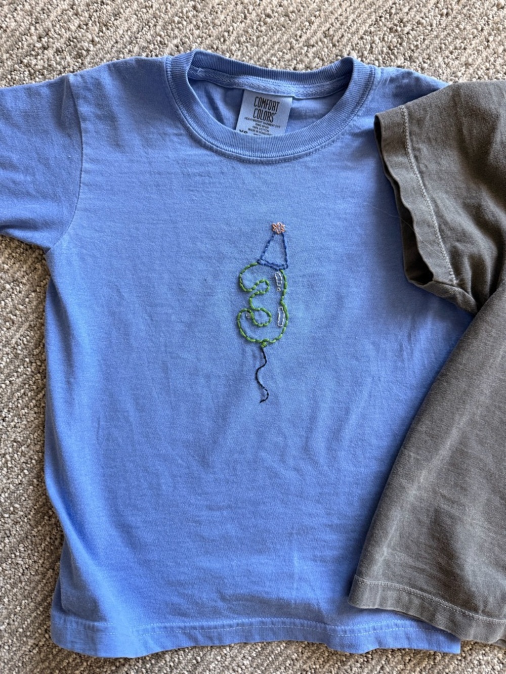 Comfort Colors Light Blue Kids Short Sleeve Tee with Embroidered 3